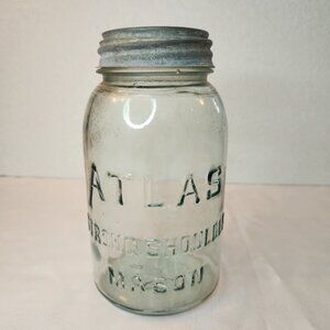 Vintage Atlas Strong Shoulder Mason Jar with Zinc Lid #2 7" H